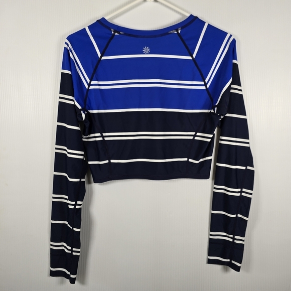 NWOT ATHLETA Blue,Black &White Striped Crop Top Rashguard UPF 50+Sz M TOP ONLY - Picture 3 of 13